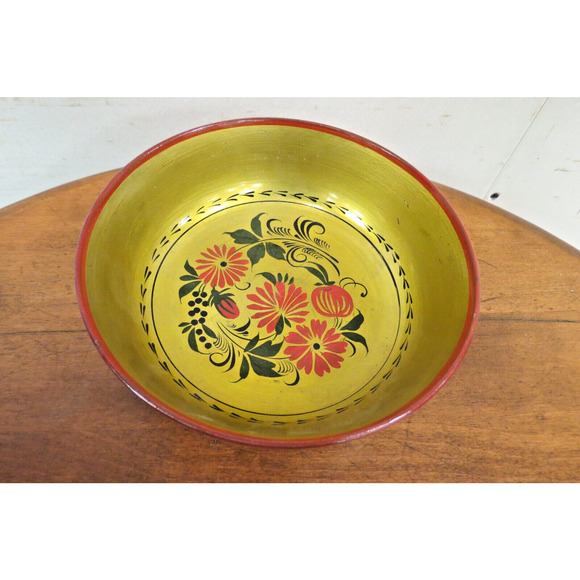 Vintage Russian Lidded Canister And 2 Bowls - Folk Art Hand Painted - Picture 7 of 9